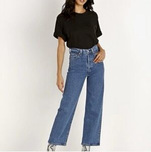 Levis Ribcage Straight Ankle Jeans Size 25 Denim Button Fly Stretch High Rise